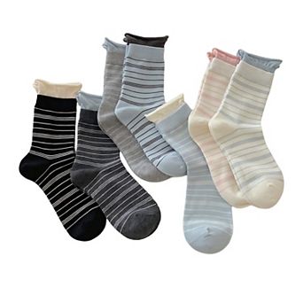 Women's 7-Pair Crew Sock Set Striped Knit Soft Stretch Comfortable Everyday Socks