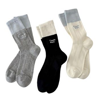 Women's 3-Pair Crew Sock Set Ribbed Knit Soft Stretch Comfortable Everyday Socks
