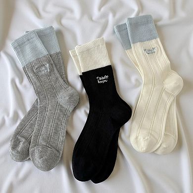 Women's 3-Pair Crew Sock Set Ribbed Knit Soft Stretch Comfortable Everyday Socks