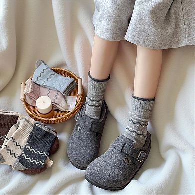 Ribbed Knit Crew Socks 3 Pair Set with Zigzag Pattern Detail Soft Stretch Fabric Giftable Socks