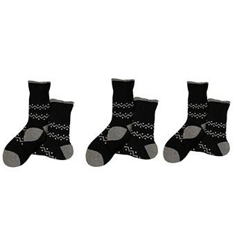 Ribbed Knit Crew Socks 3 Pair Set with Zigzag Pattern Detail Soft Stretch Fabric Giftable Socks