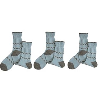 Ribbed Knit Crew Socks 3 Pair Set with Zigzag Pattern Detail Soft Stretch Fabric Giftable Socks
