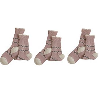 Ribbed Knit Crew Socks 3 Pair Set with Zigzag Pattern Detail Soft Stretch Fabric Giftable Socks