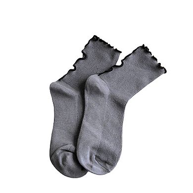 Women's Ribbed Crew Socks 3 Pair Soft Stretch Knit Lettuce Edge Cuff Classic Everyday Style
