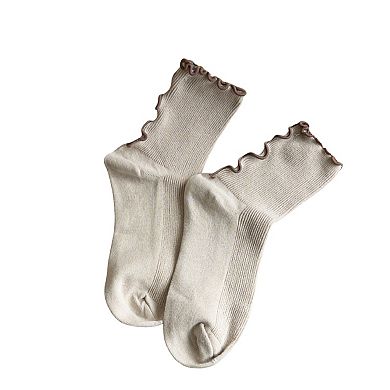 Women's Ribbed Crew Socks 3 Pair Soft Stretch Knit Lettuce Edge Cuff Classic Everyday Style