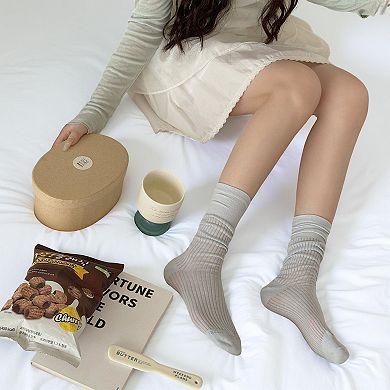 Women's Ribbed Knit Crew Socks 5 Pair Set Soft Stretch Mid Calf Everyday Comfort Socks