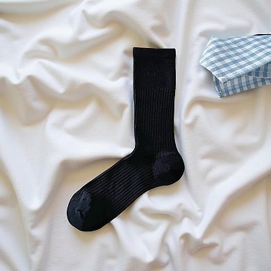 Women's Ribbed Knit Crew Socks 5 Pair Set Soft Stretch Mid Calf Everyday Comfort Socks