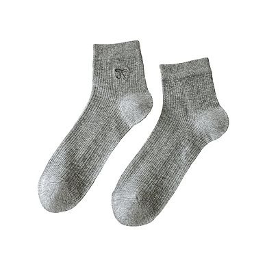Women's Ribbed Crew Socks 5 Pair Soft Stretch Knit with Embroidered Bow Detail