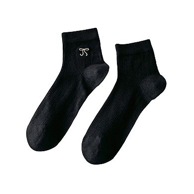 Women's Ribbed Crew Socks 5 Pair Soft Stretch Knit with Embroidered Bow Detail