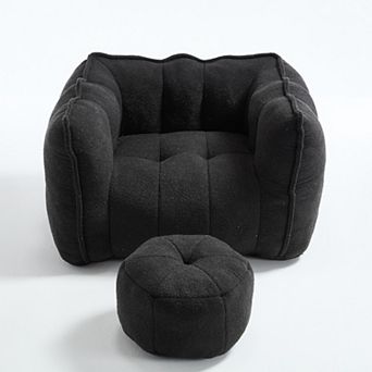 GOODSILO Premium Square Foam Filled Bean Bag Chair with Matching Ottoman for Lounge Relaxation