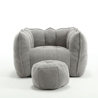 GOODSILO Premium Square Foam Filled Bean Bag Chair with Matching Ottoman for Lounge Relaxation