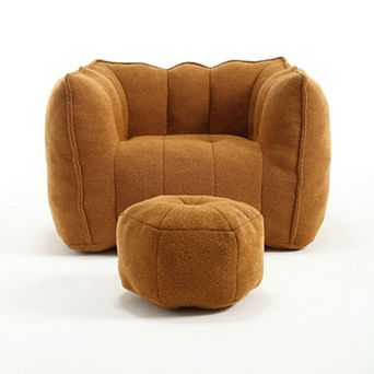 GOODSILO Premium Square Foam Filled Bean Bag Chair with Matching Ottoman for Lounge Relaxation