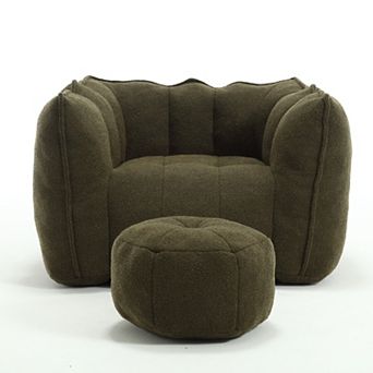 GOODSILO Premium Square Foam Filled Bean Bag Chair with Matching Ottoman for Lounge Relaxation