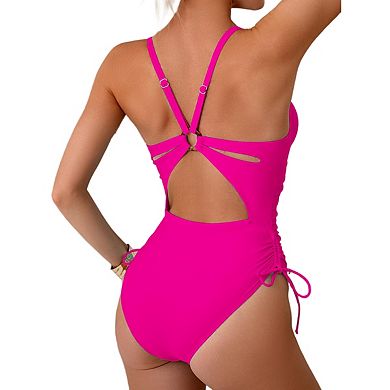 Women Tummy Control Swimsuits One Piece Slimming Modest Bathing Suit Drawstring Swim Suits