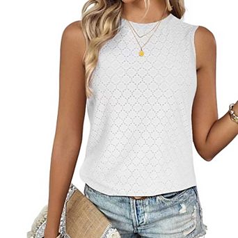 Women's Sleeveless Tank Top, Round Neck Textured Casual T-Shirt for Daily & Summer Wear