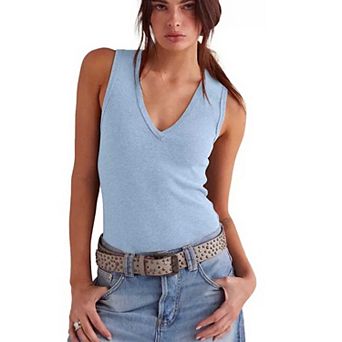 Women's V-Neck Sleeveless Tank Top, Soft Ribbed Casual Summer Vest for Daily & Casual Wear