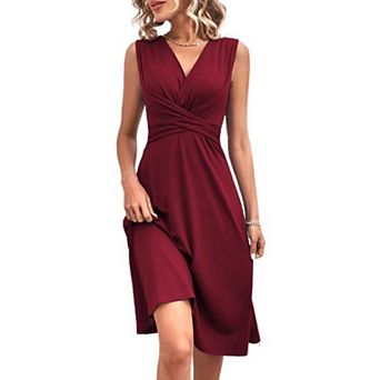 Women's V-Neck Sleeveless Midi Dress, Cross-Waist Ruched Casual Dress for Daily & Occasion Wear