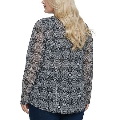 Plus Long Raglan Sleeve Mesh Top