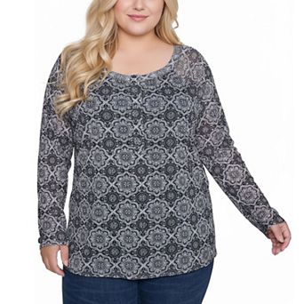 Plus Long Raglan Sleeve Mesh Top