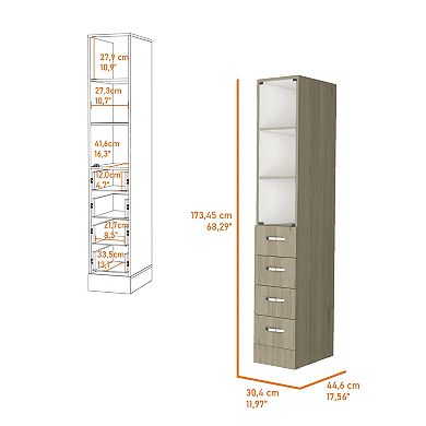 Magna Linen Cabinet, Three Shelves, Four Drawers
