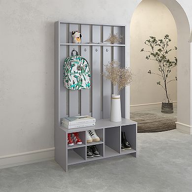 Norton Hall Tree with 7 Shelves, Matt Gray