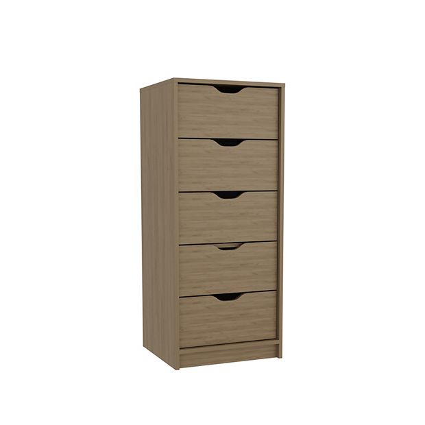 Houma Five Drawers Narrow Dresser, Slim Storage Chest of Drawers Natural Oak