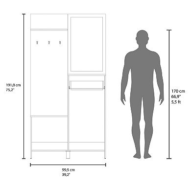 Olpe Hall Tree, 2 Doors, 1 Drawer, 1 Shelf, 1 Mirror, Natural Oak