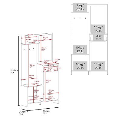 Olpe Hall Tree, 2 Doors, 1 Drawer, 1 Shelf, 1 Mirror, Natural Oak