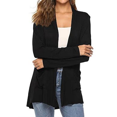 Women's Long Sleeve Open Front Cardigan Casual Loose Lightweight Cardigans with Pockets