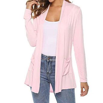 Women's Long Sleeve Open Front Cardigan Casual Loose Lightweight Cardigans with Pockets