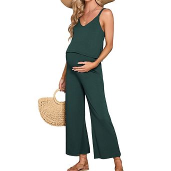 Women's Maternity 1 pc Jumpsuit V Neck Sleeveless Straps Wide Leg Romper