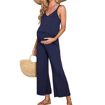 Women's Maternity 1 pc Jumpsuit V Neck Sleeveless Straps Wide Leg Romper