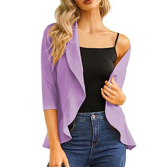 Womens Blazer Cardigan Lapel Three Quarter Sleeves Peplum Hem Single Button Jackets