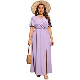 Women's Plus Size Floral Maxi Dress - V-Neck Side Slit Casual Dress for Daily Wear