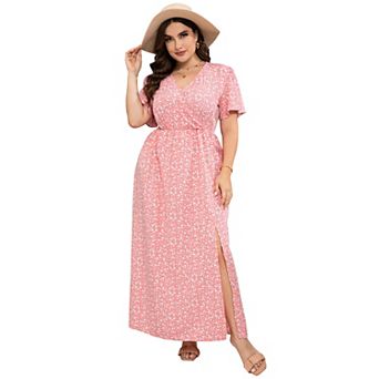 Women's Plus Size Floral Maxi Dress - V-Neck Side Slit Casual Dress for Daily Wear