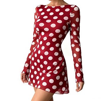 Women's Polka Dot Sheer Bell Sleeve Mini Dress - Bodycon Party Dress for Casual Evening Wear