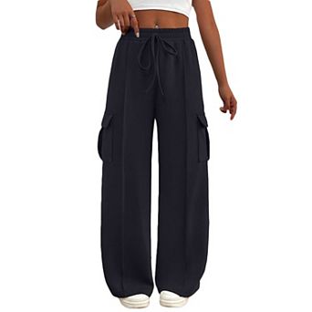 Women's Wide Leg Cargo Pants, Loose Jogger Pants with Pockets Elastic Waist Casual Trousers