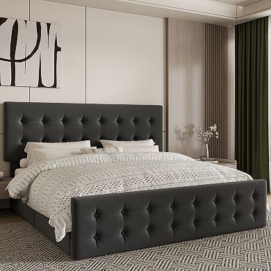 Noise-Free Bed Frame,4 Storage Drawers,Adjustable Headboard, Easy Assembly & No Box Spring Required