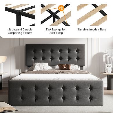 Noise-Free Bed Frame,4 Storage Drawers,Adjustable Headboard, Easy Assembly & No Box Spring Required