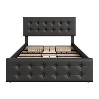 Noise-Free Bed Frame,4 Storage Drawers,Adjustable Headboard, Easy Assembly & No Box Spring Required