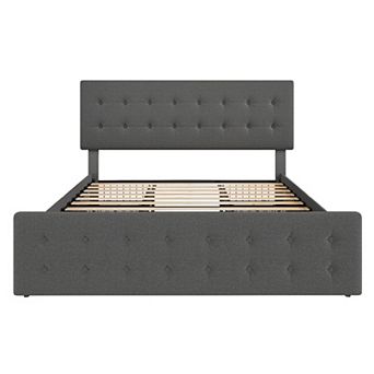 Noise-Free Bed Frame,4 Storage Drawers,Adjustable Headboard, Easy Assembly & No Box Spring Required