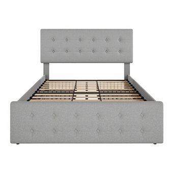 Noise-Free Bed Frame,4 Storage Drawers,Adjustable Headboard, Easy Assembly & No Box Spring Required