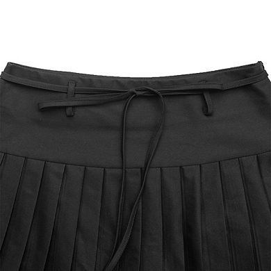 Womens High Waist Pleated Mini Skirt Drawstring Detail Designed Casual Skirts