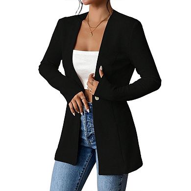 Womens Blazer Business Casual Long Sleeve Button Front Slim Work Office Suit Jackets