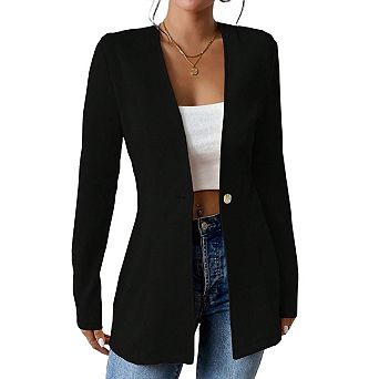 Womens Blazer Business Casual Long Sleeve Button Front Slim Work Office Suit Jackets