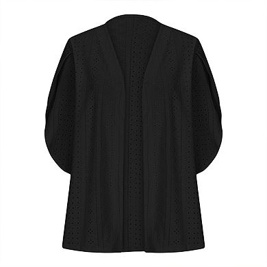 Women's Lightweight Eyelets Hollow Out 3/4 Sleeve Casual Open Front Stretchy Cardigans