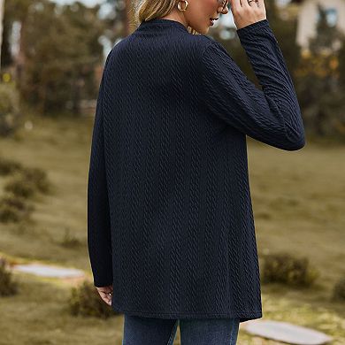 Womens Open Front Cardigan V Neck Long Sleeves Cable Knit Relaxed Fit Casual Tops