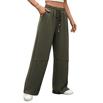 Womens Elastic Waist Drawstring Wide Leg Casual Relaxed Pants with Side Pockets Errands