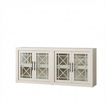 IDEALHOUSE Farmhouse Modern Sideboard Buffet Cabinet with Glass Doors, Storage Credenza