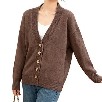 Womens Button Front Cardigan V Neck Long Sleeve Oversized Knit Casual Tops